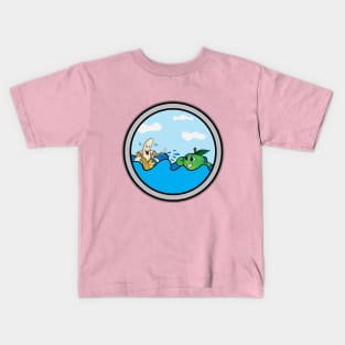 Laughing banana playing with a green plum in the ocean Kids T-Shirt